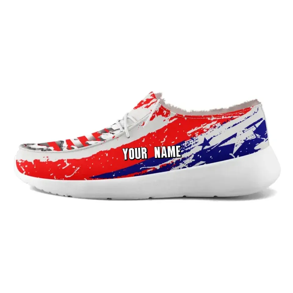 Unique Gift,Personalized Flag Sneakers, Custom Camo Fur Lining Shoes, Pop Punk Warm Loafer Shoes